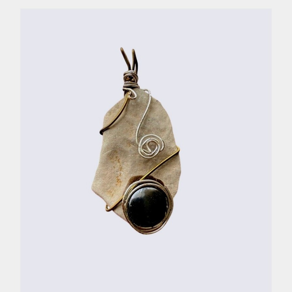 Stone Pendant Necklace Wire Wrapped Boho Rock Pendant Jewelry - Picture 1 of 3